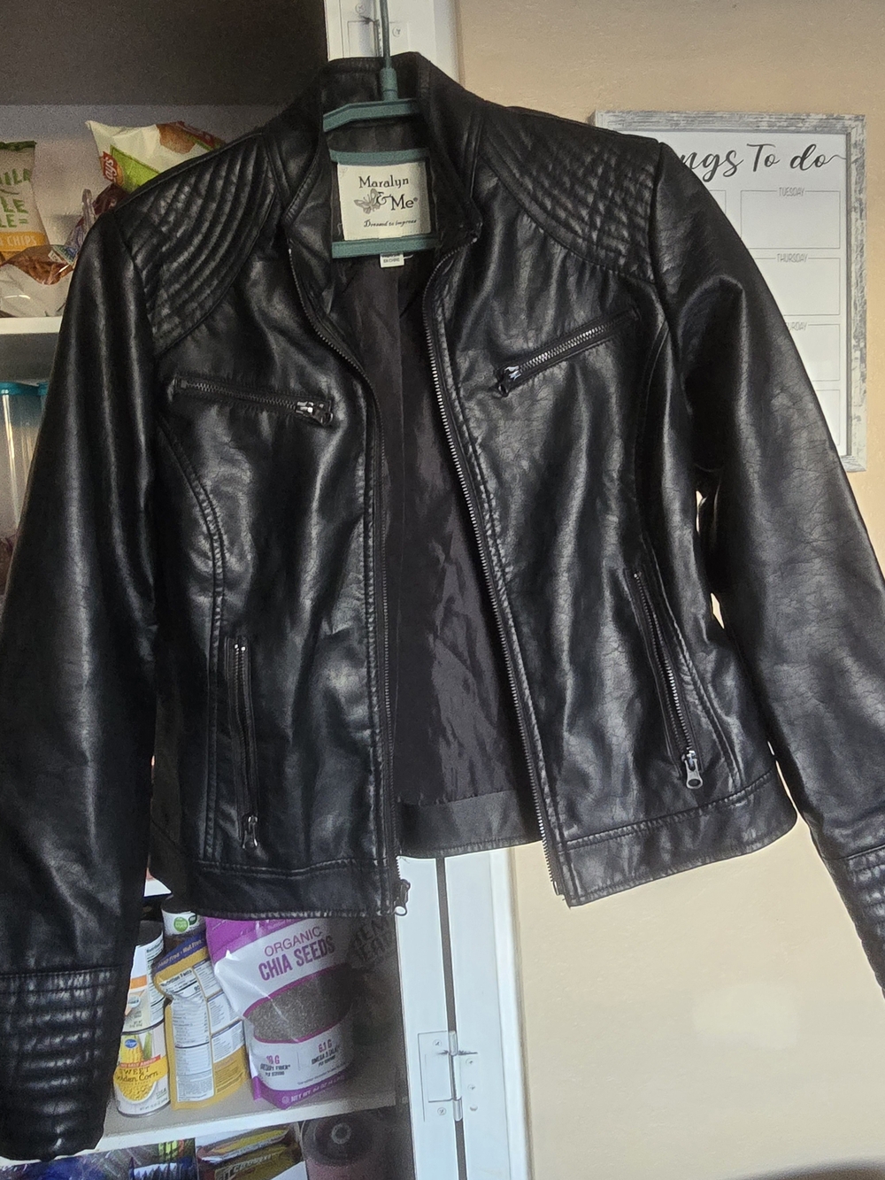 Maralyn & Me Black Quilted Faux Leather Moto Jacket